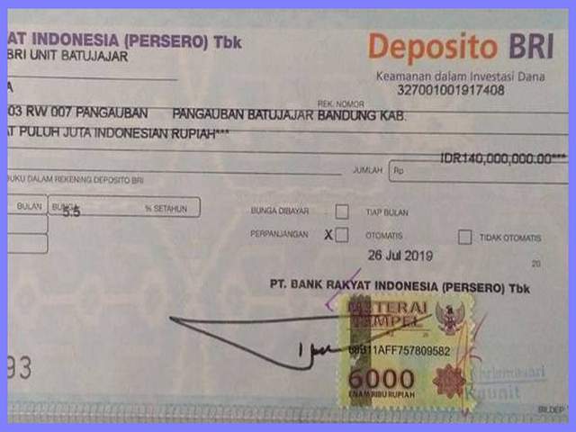 Bunga Deposito BRI 100 Juta