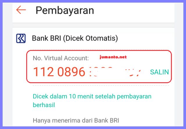 Cara mendapatkan BRI Virtual Account di shopee